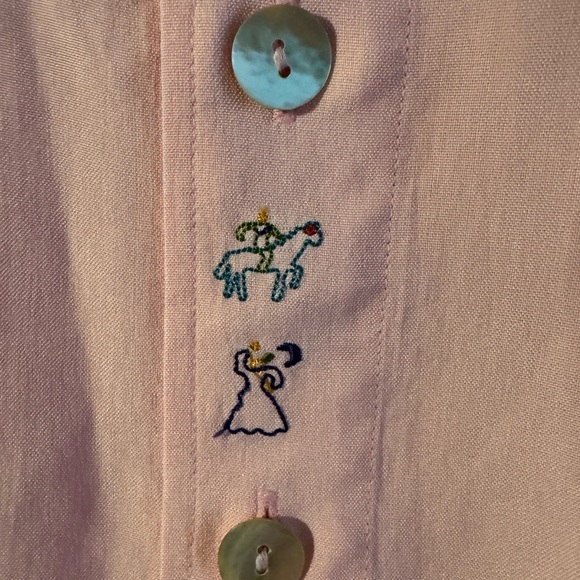 Chico's 100% Silk Pink Embroidered Chic Collared Button-Up Shirt Pearl Buttons - Picture 2 of 15